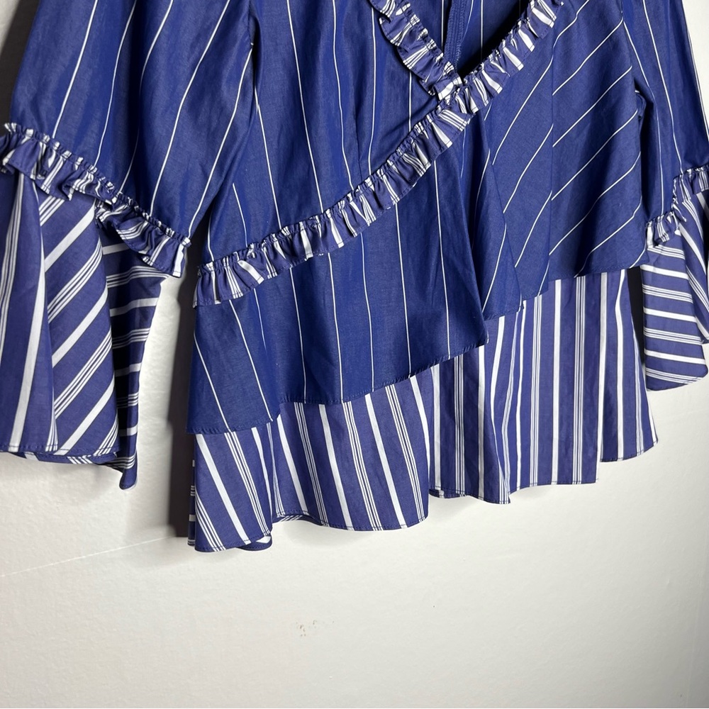 Cinq a Sept Fran Mixed Striped Ruffle Top Blue Sz XS - Picture 7 of 11